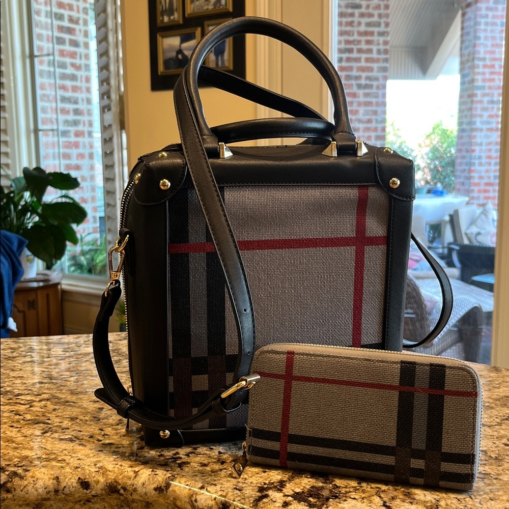 Plaid Fossil Square Purse & Matching Wallet